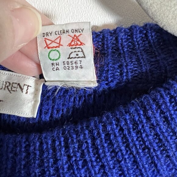 Yves Saint Laurent Sweater Mens Size Small Blue Black Striped 100% Wool vintage - Picture 7 of 8